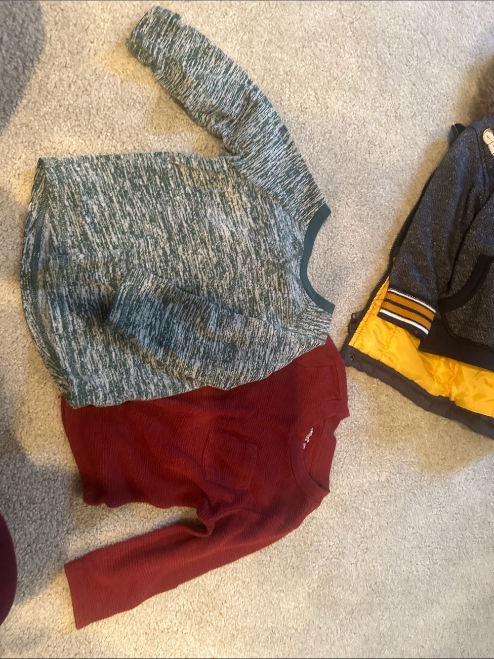 Cat & Jack Green Heather and Burgundy Long Sleeve Crewnecks